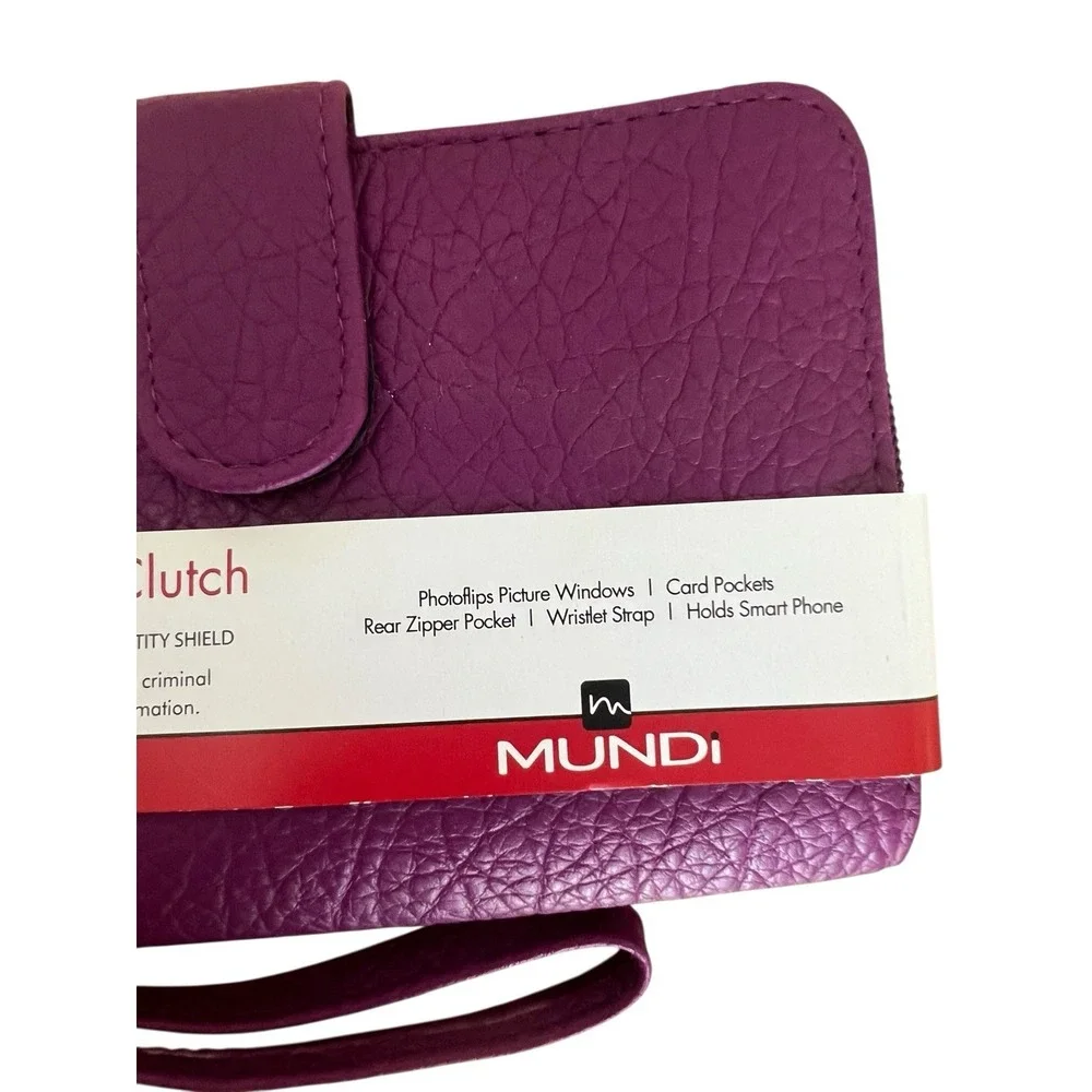 Mundi All In One Magenta Clutch Safe Keeper Zipper Photos Card Slots Wrist Strap